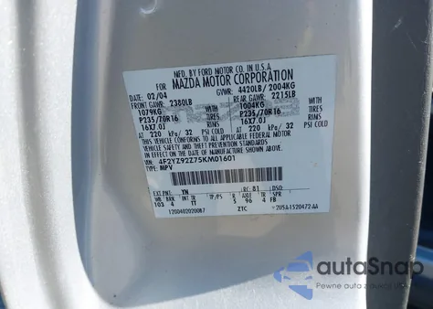 2005 Mazda Tribute I из США, поврежденный, VIN 4F2YZ92Z75KM01601